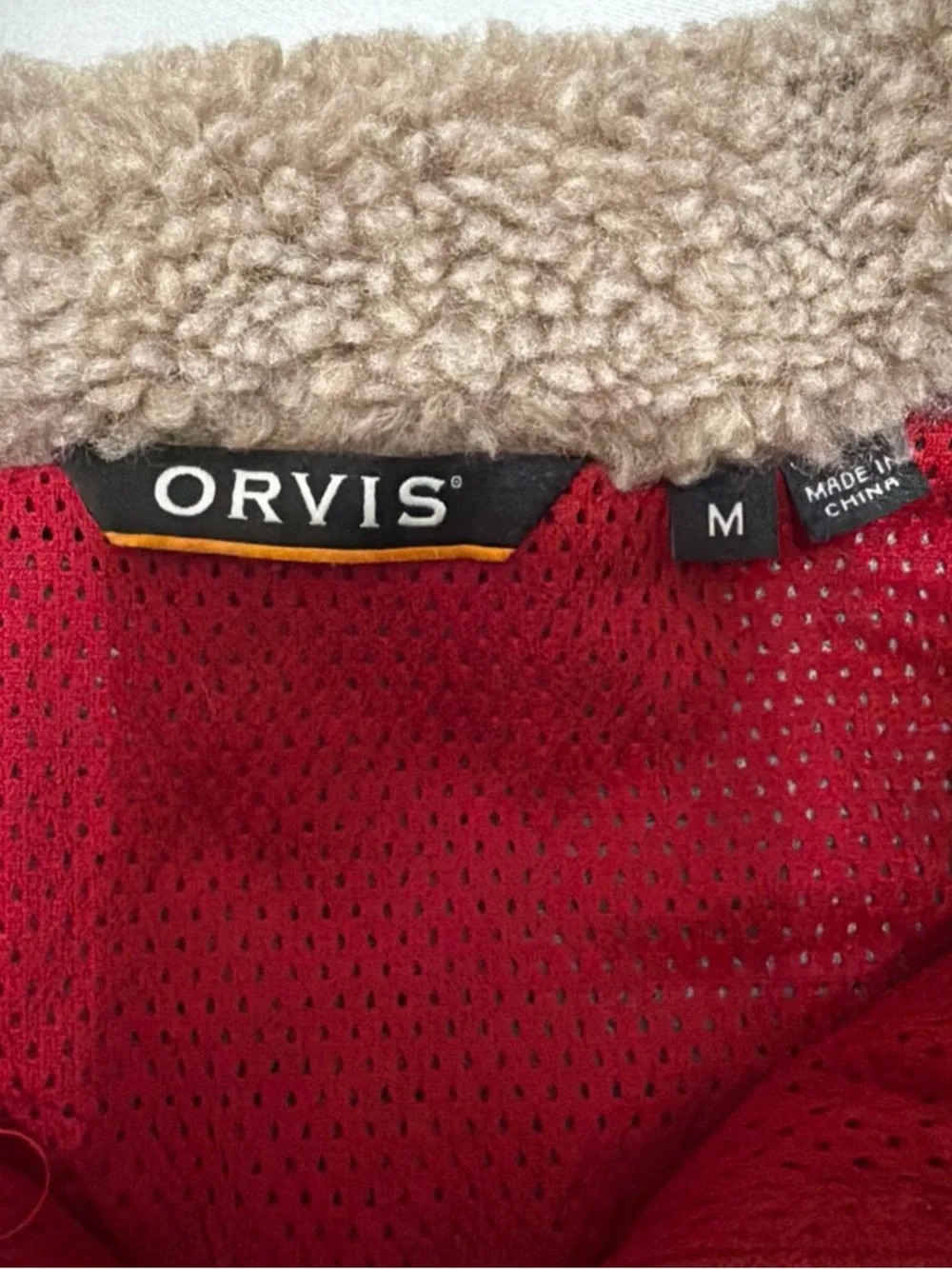 Orvis Vest Men High Pile Sherpa Fleece Oatmeal Outdoor HikingMeshLined Size M V1